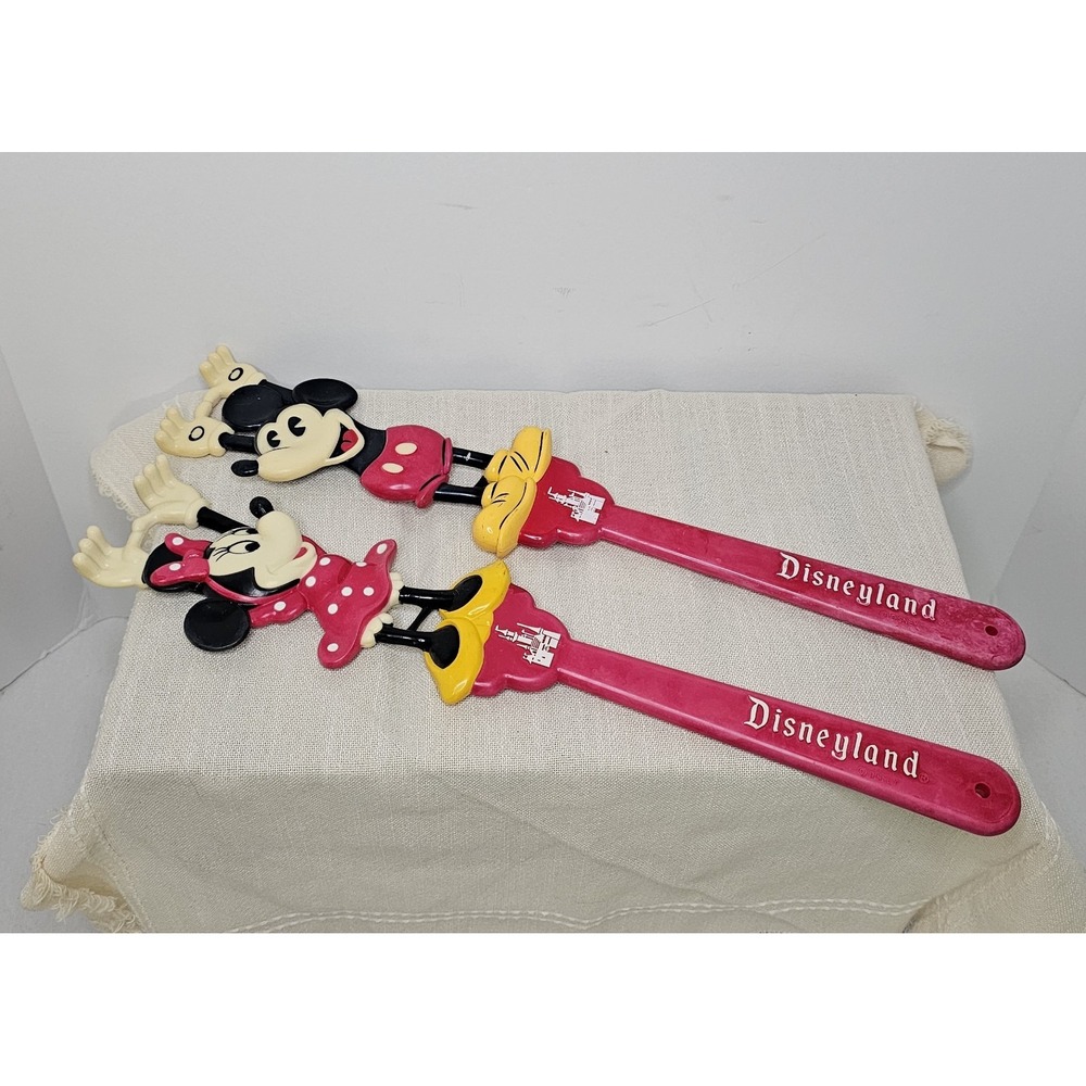 Vintage Disney Mickey and Minnie Mouse Back Red Plastic Scratchers Set